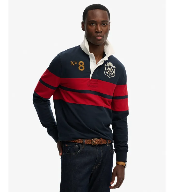 Superdry para hombre. M1110483A Polo Double Rugby marino (L), Casual, Algodón, Manga larga
