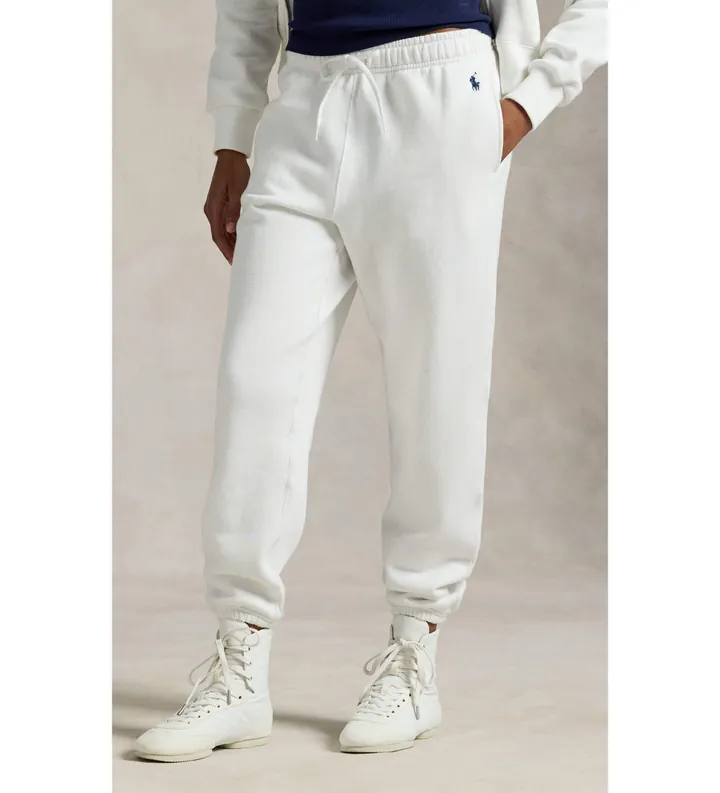 Polo Ralph Lauren para mujer. 211971700001 Pantalón Fleece Drawstring blanco (L), Casual, Deportivo, Algodón