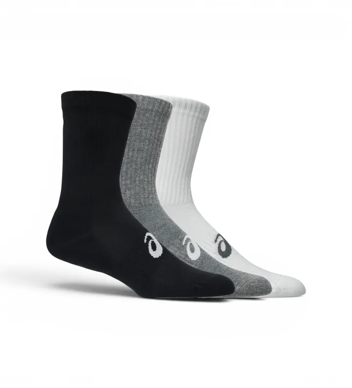 Asics unisex. 3033C298 Pack 3 Calcetines Crew blanco, negro, gris (L), Homewear, Deportivo, Multicolor, Algodón