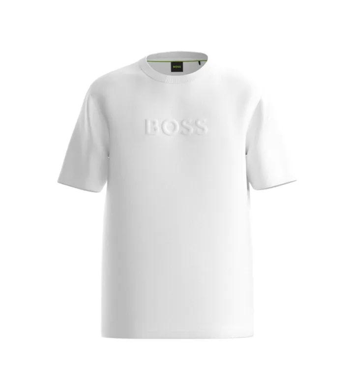 BOSS para hombre. 50553652 Camiseta TS Logo blanco roto (L), Casual, Algodón, Manga corta
