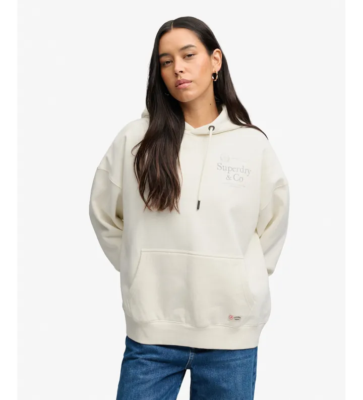 Superdry para mujer. W2012691A Sudadera con capucha Luxe Casual Relaxed blanco crema (L), Algodón
