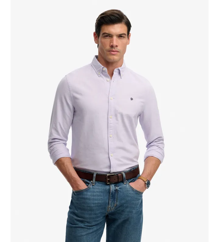Superdry para hombre. M4011100A Camisa Preppy Oxford lila (L), Casual, Algodón, Manga larga