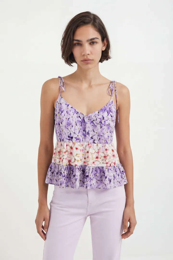 Desigual, Top de tirantes floral, Viscosa, Rojo, L