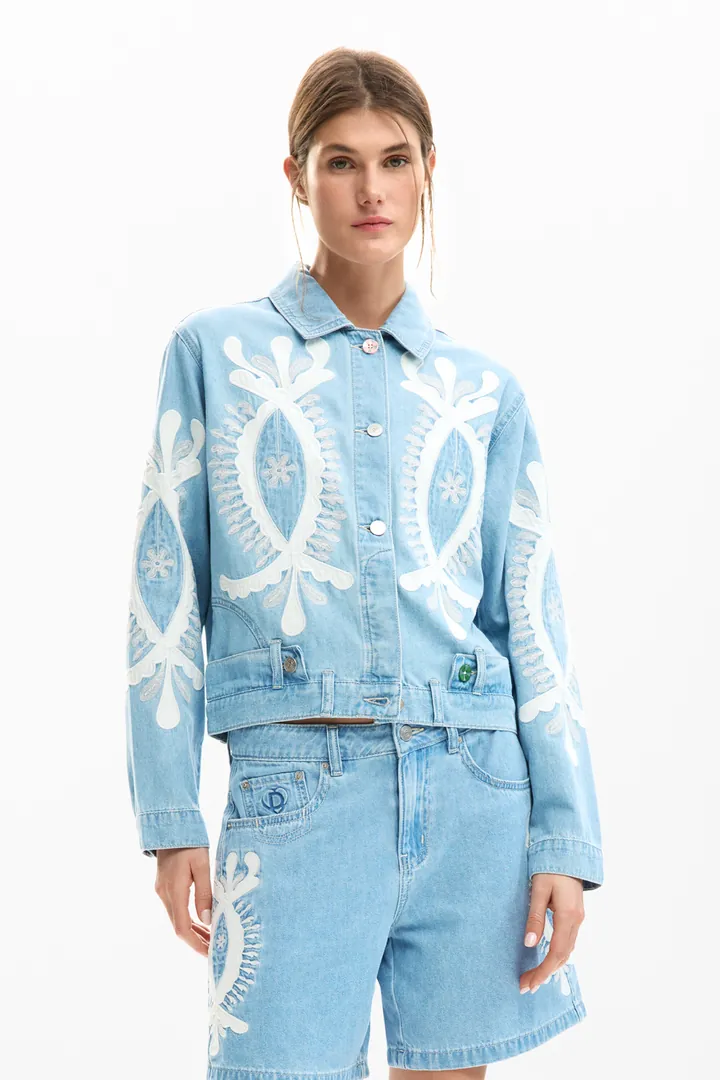 Desigual, Chaqueta tejana bordados, Mujer, Algodon, Azul, L