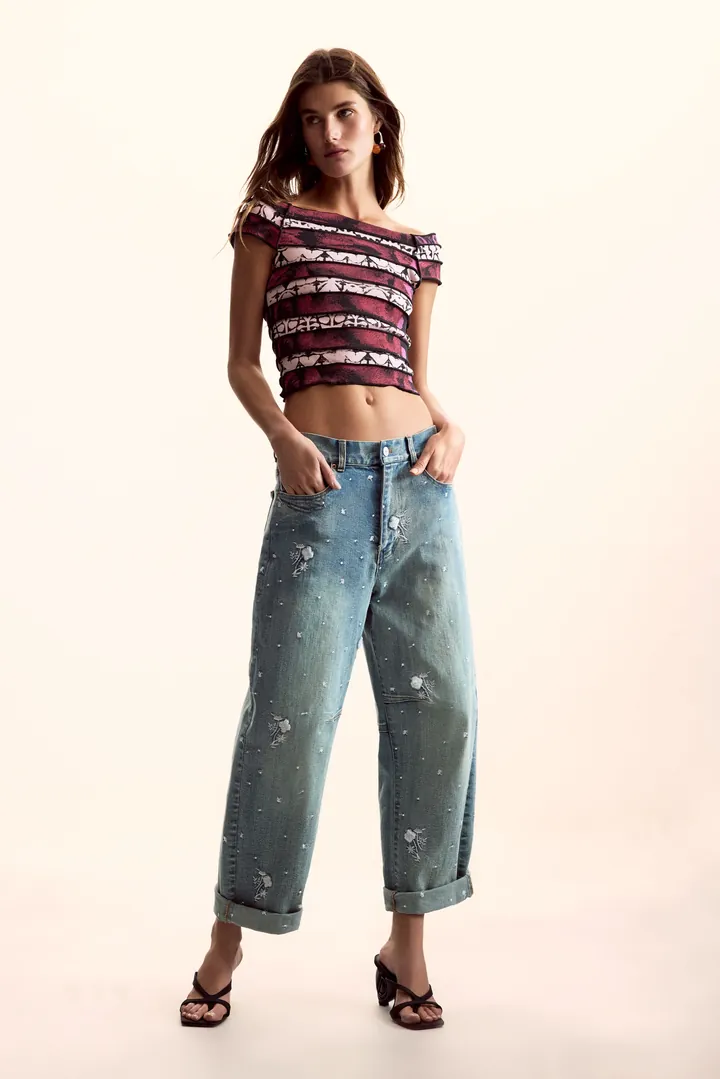 Desigual, Top fruncido diseñado por Mr. Christian Lacroix, Mujer, Algodon, Rojo, L