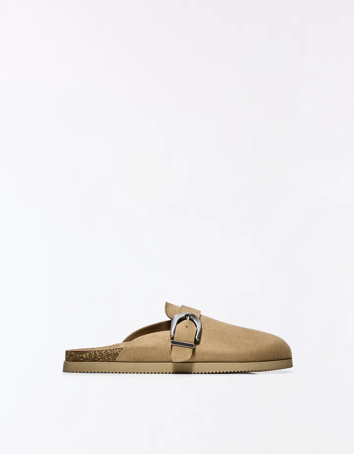 Bershka Zueco Detalle Hebilla Mujer 35 Taupe