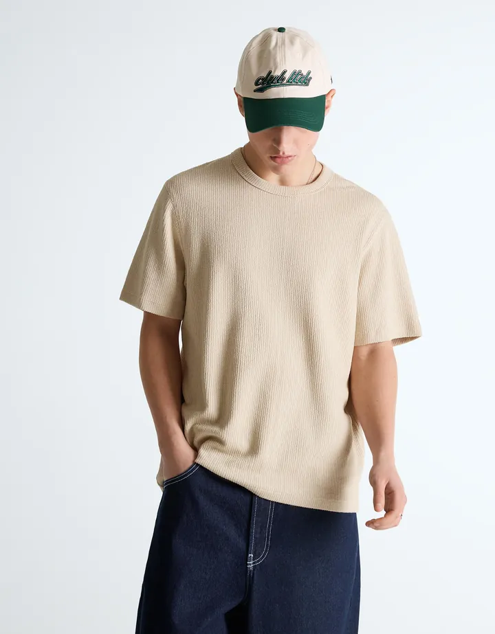 Bershka Camiseta Manga Corta Textura Hombre L Camel