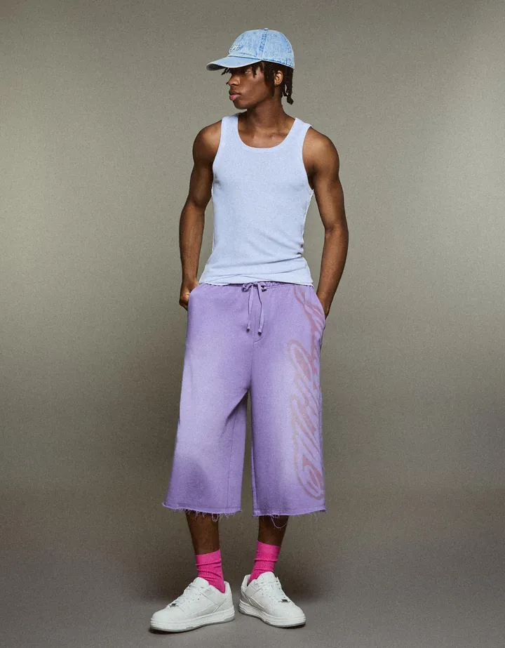 Bershka Bermuda Jort Felpa Hombre L Morado