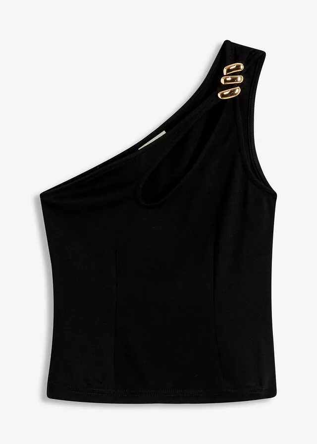Top con un hombro al descubierto y detalle decorativo