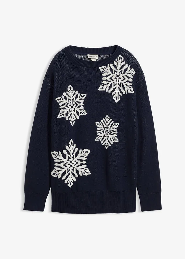 Jersey de cuello redondo con copos de nieve
