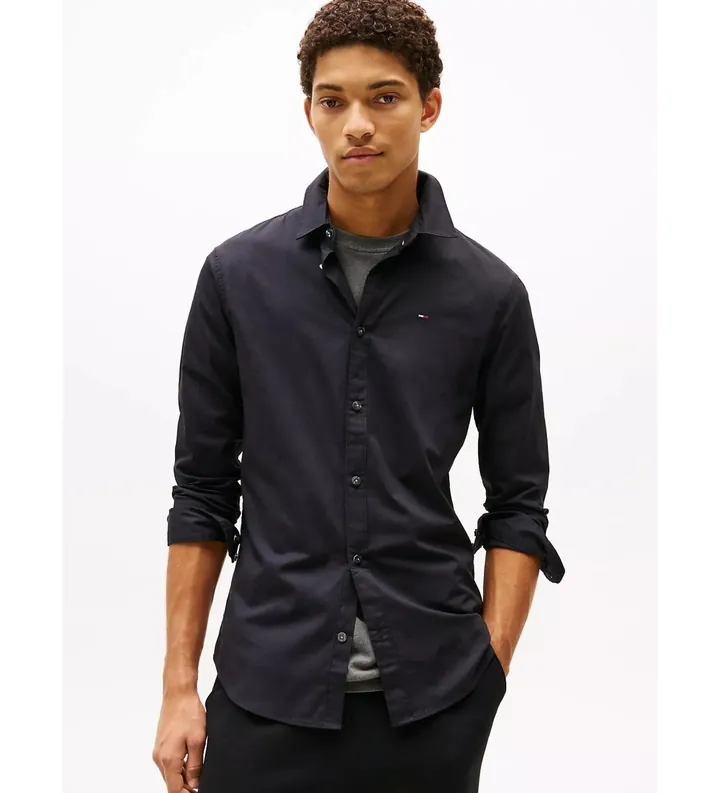 Tommy Jeans para hombre. DM0DM04405 Camisa Popelín Original Stretch negro (XXL), Casual, Algodón, Manga larga