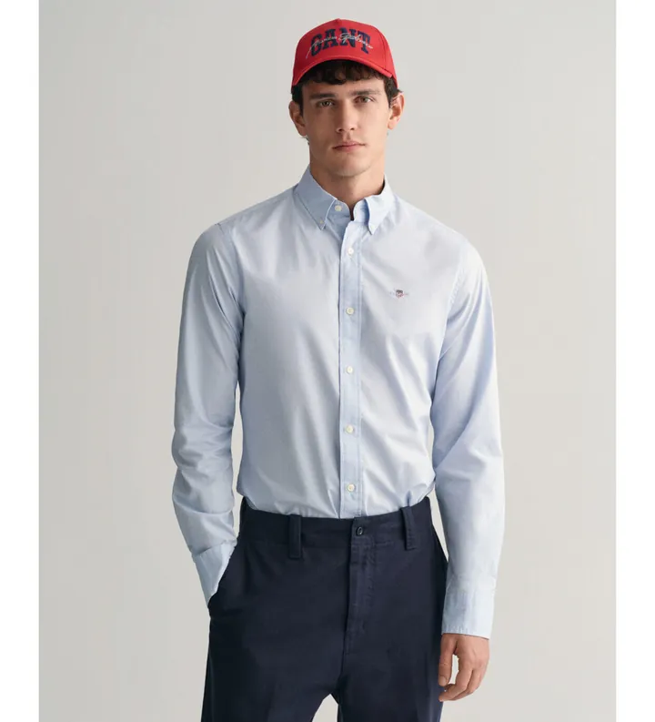 Gant para hombre. 3000132 Camisa Slim Fit Rayas Popelina azul claro (3XL), Casual, Algodón, Clásico, Manga larga