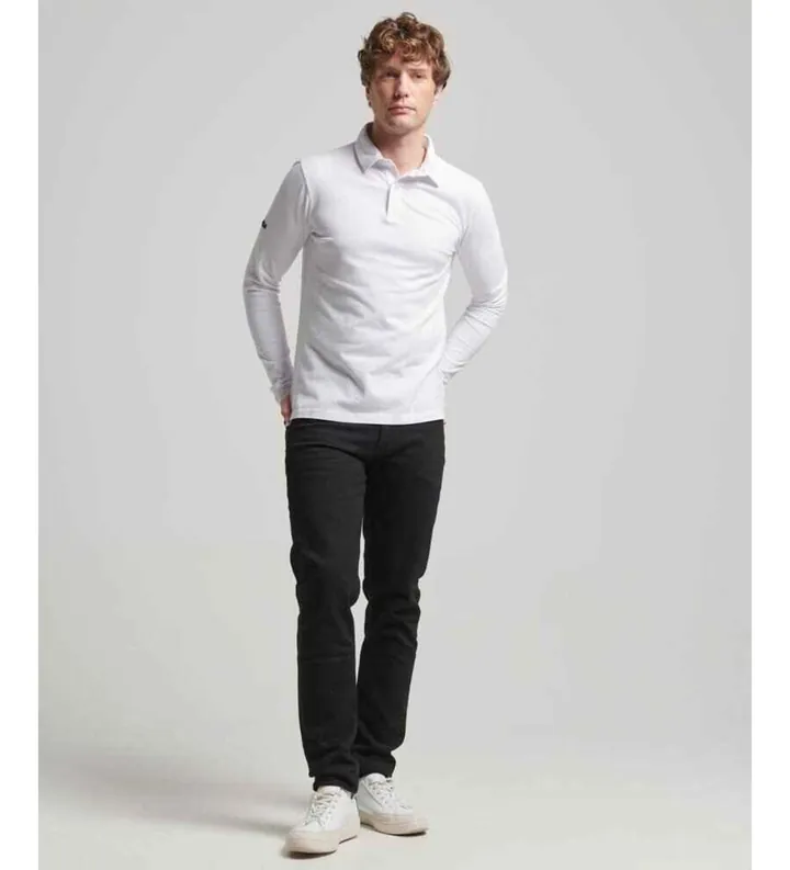 Superdry para hombre. M1110386A Polo de punto de manga larga Studios blanco (L), Casual, Algodón, Manga corta