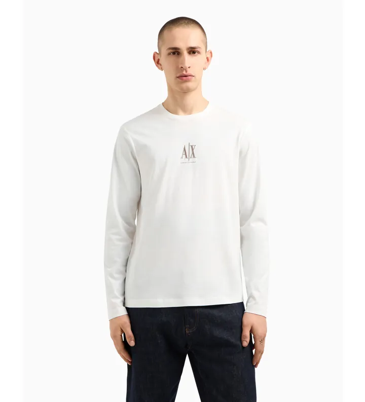 A|X Armani Exchange para hombre. XM000364AF12308U0009 Camiseta de manga larga blanco (L), Casual, Algodón