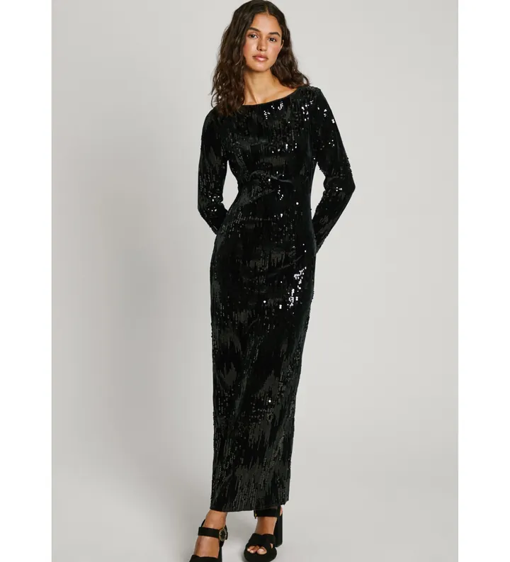 Pepe Jeans para mujer. PL953636 Vestido Anastasia negro (S), Casual, Fiesta, Poliéster, Manga larga