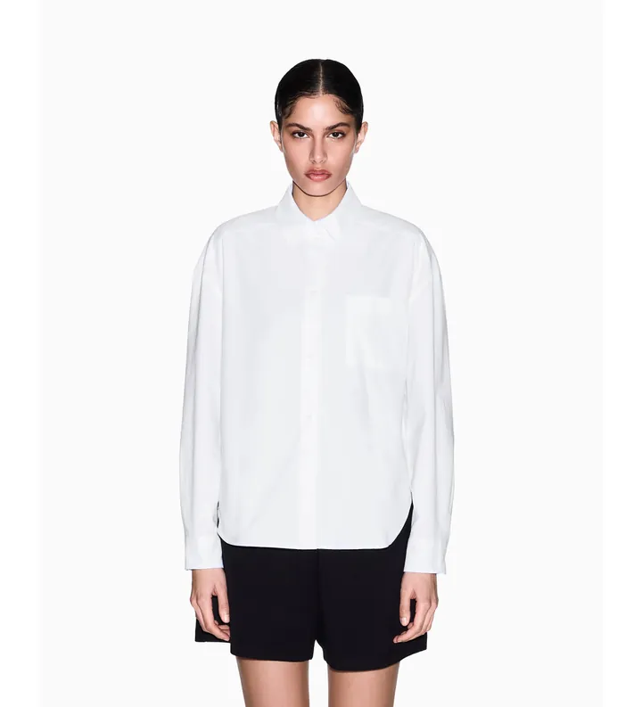 A|X Armani Exchange para mujer. XW001423AF16624U0002 Camisa Oxford corta de algodón blanco (L), Casual, Clásico, Manga larga