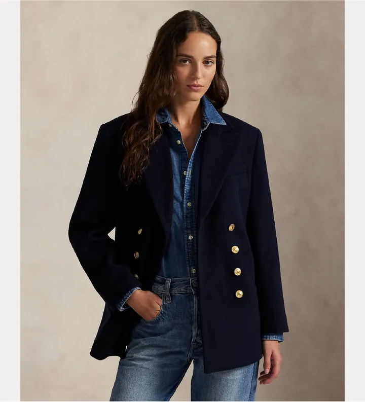 Polo Ralph Lauren para mujer. 211971388001 Abrigo Double Breasted marino (40), Casual, Lana