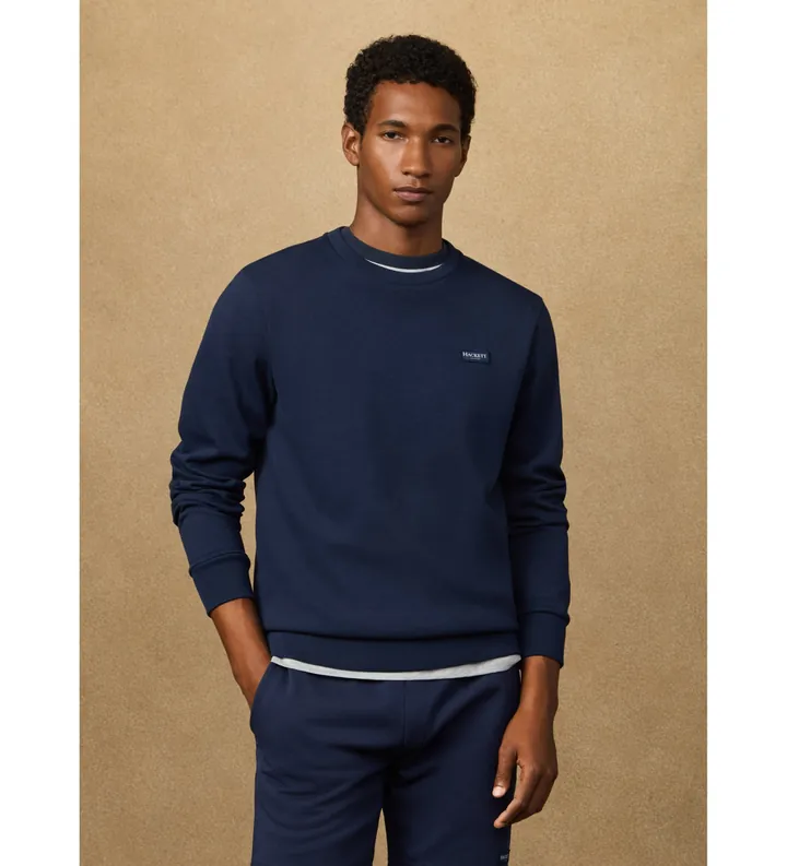 Hackett London para hombre. HM5800089 Sudadera cuello redondo con logo marino (L), Casual, Algodón
