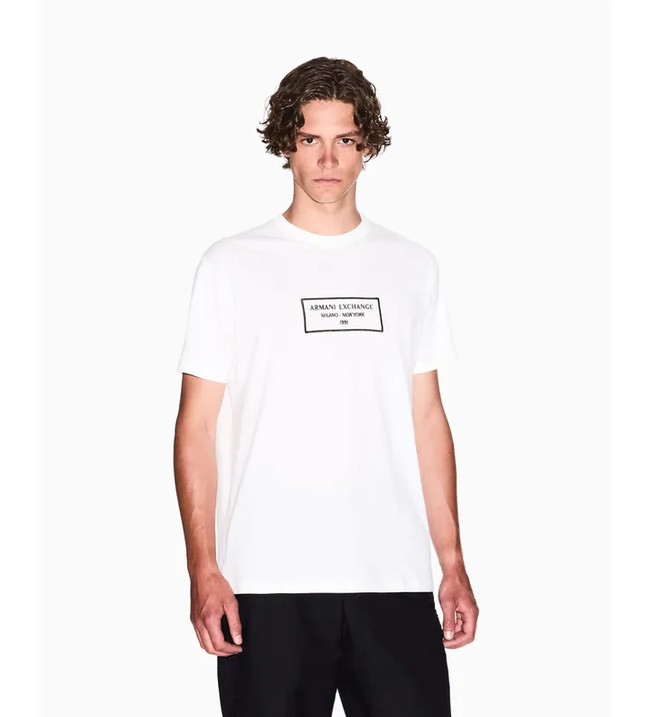 A|X Armani Exchange para hombre. XM000552AF10356U0009 Camiseta cuello redondo blanco (XXL), Casual, Algodón, Manga corta