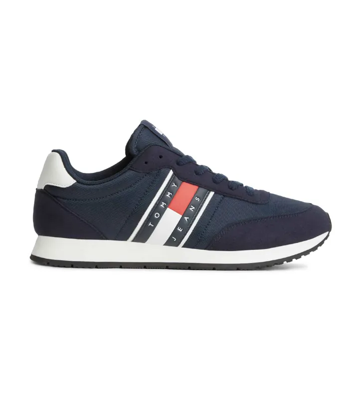 Tommy Jeans para hombre. EM0EM01709 Zapatillas con logo y mezcla de texturas marino (45), Azul, Plano, Cordones, Casual, Sostenible, Poliést