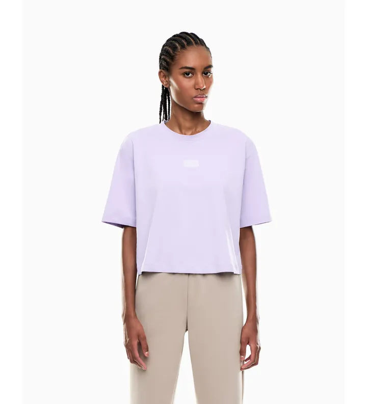 EA7 para mujer. 7W001008_AF19935 Camiseta de punto de algodón con logotipo lila (L), Casual, Manga corta