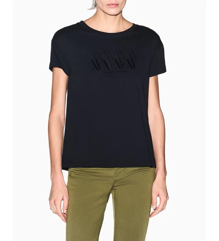 A|X Armani Exchange para mujer. XW002290AF17172UC001 Camiseta Cut negro (L), Casual, Algodón, Manga corta