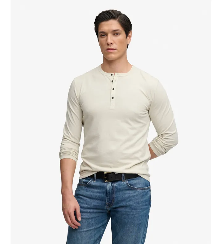 Superdry para hombre. M6010957A Camiseta Slub Grandad beige (XL), Casual, Algodón, Manga larga