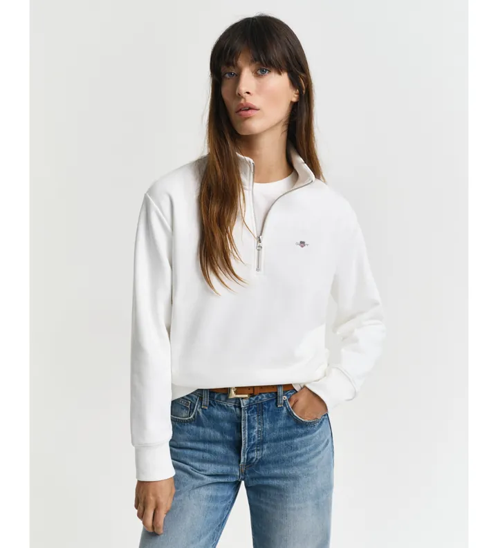 Gant para mujer. 4200561 Sudadera Shield con media cremallera beige (M), Casual, Algodón