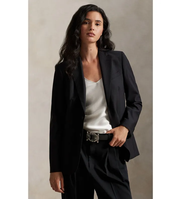 Polo Ralph Lauren para mujer. 211907268002 Americana de lana y elástico negro (32), Casual, Clásico