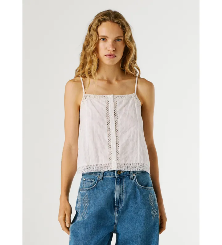Pepe Jeans para mujer. PL3051377 Top Daola blanco (XL), Casual, Algodón, Sin mangas / Tirantes