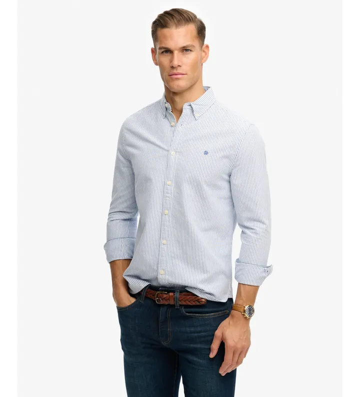 Superdry para hombre. M4011100A Camisa Preppy Oxford rayas azul (3XL), Casual, Algodón, Manga larga