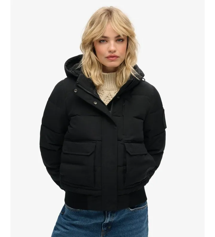 Superdry para mujer. W5011907A Cazadora bomber Everest negro (L), Casual, Poliéster