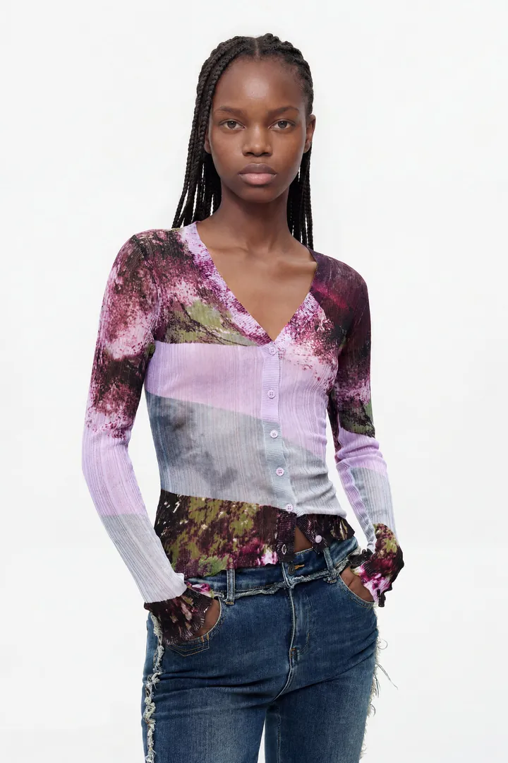 Desigual, Jersey V-Neck Estampado, Mujer, Rojo, L