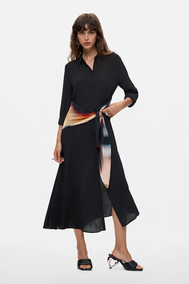 Desigual, Vestido Midi Camisero, Mujer, Viscosa, Negro, L