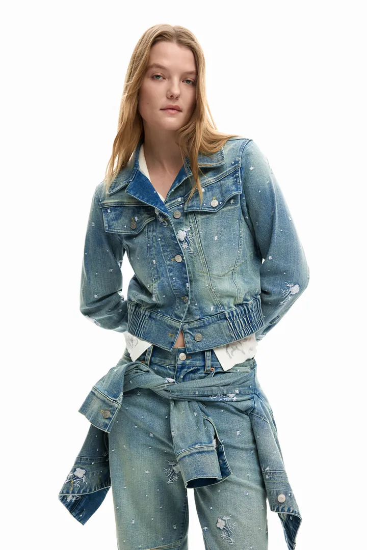 Desigual, Chaqueta trucker bordados, Mujer, Algodon, Azul, L