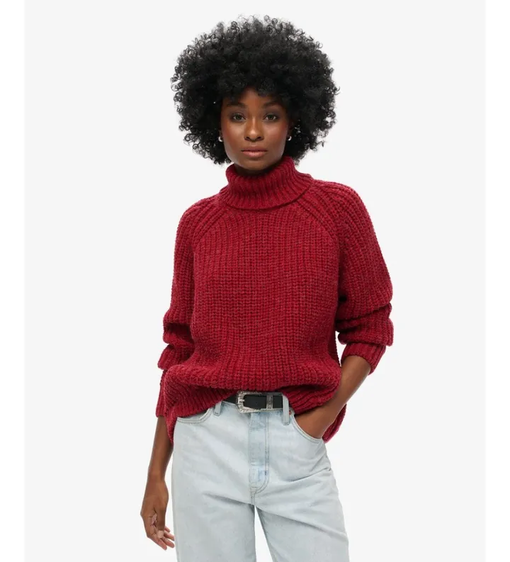 Superdry para mujer. W6110397A Jersey Slouchy Stitch cuello vuelto burdeos (L), Casual, Acrílico, Manga larga
