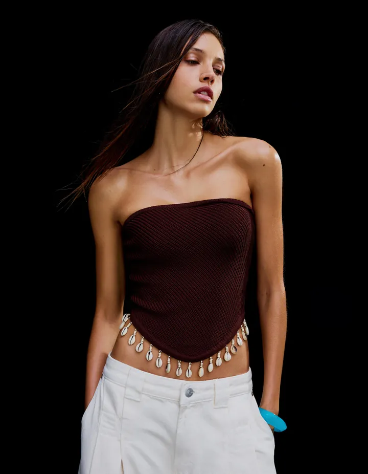 Bershka Top Bandeau Conchas Mujer L Burdeos