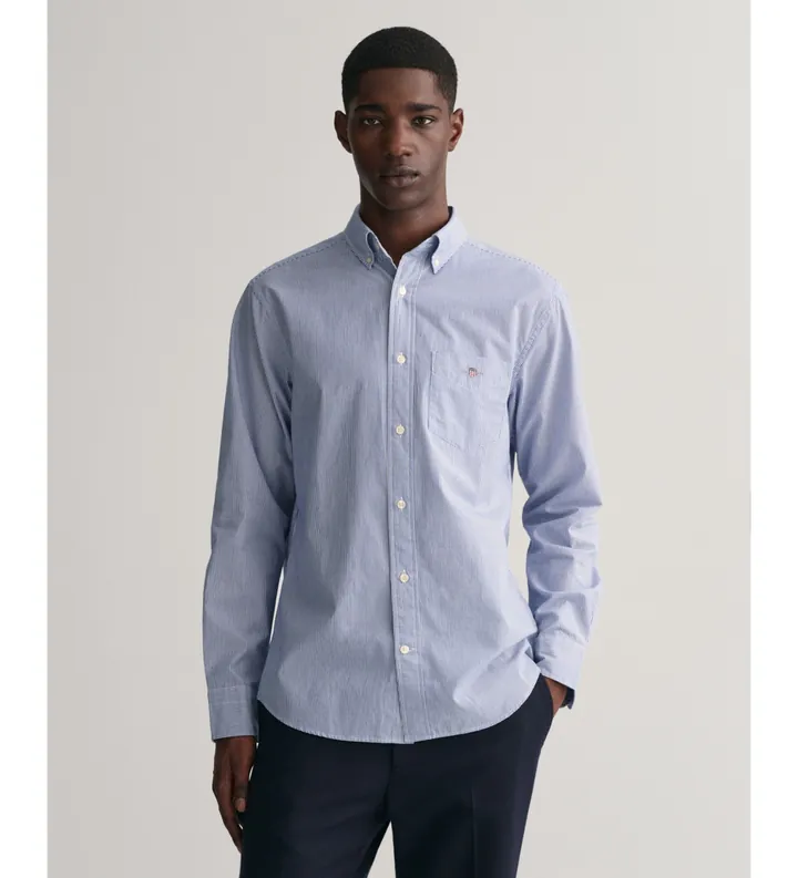Gant para hombre. 3000140 Camisa de popelina Regular Fit Banker Stripe azul (3XL), Casual, Algodón, Manga larga
