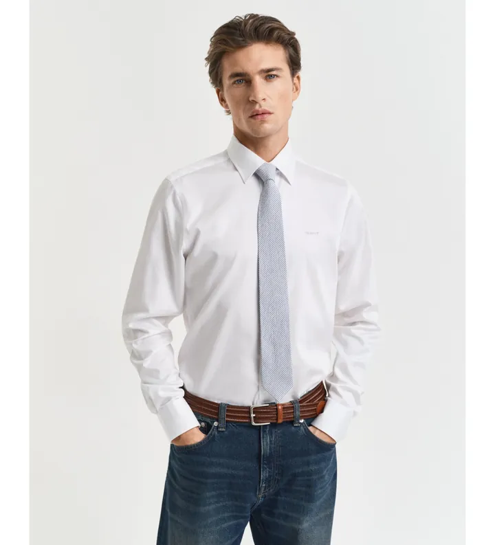 Gant para hombre. 3230300 Camisa Slim Fit de satén blanco (3XL), Casual, Fiesta, Algodón, Clásico, Manga larga