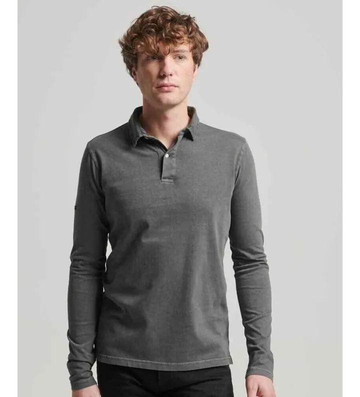 Superdry para hombre. M1110386A Polo de punto de manga larga Studios gris (L), Casual, Algodón, Manga corta