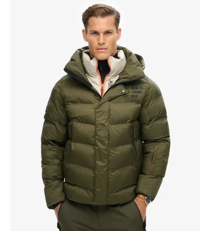 Superdry para hombre. MS110175A Abrigo Ski Sport Puffer verde (L), Casual, Nylon reciclado