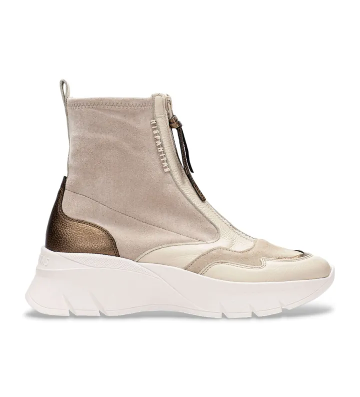 Hispanitas para mujer. HI243628 Zapatillas de piel deportivas beige (37), 3 a 5cm, Cremallera, Casual