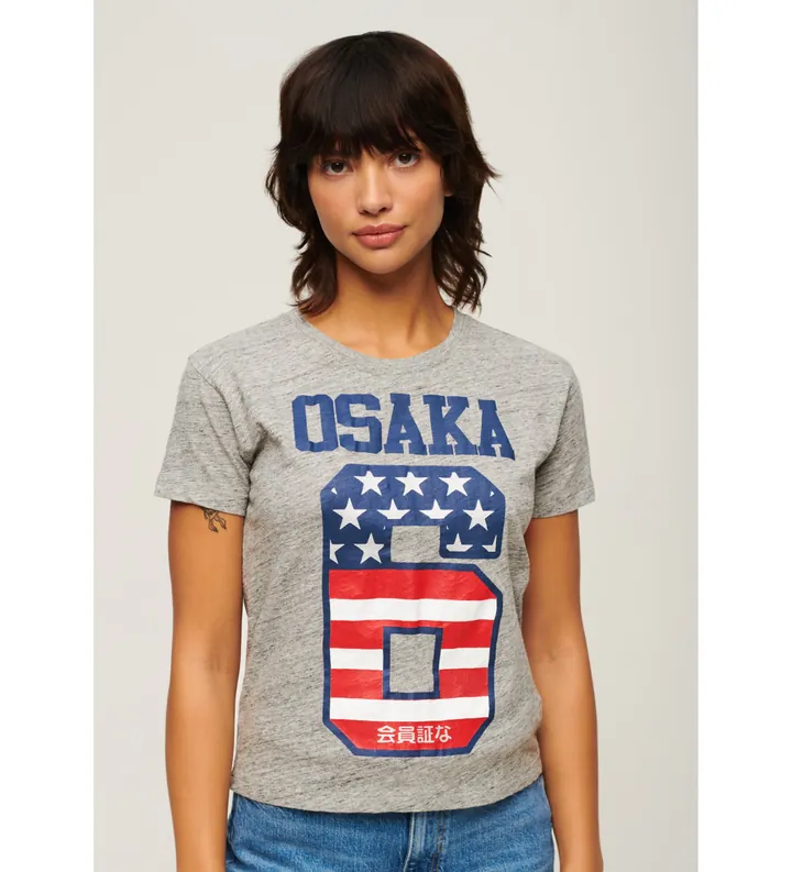 Superdry para mujer. W1011470A Camiseta Osaka 6 gris (L), Casual, Algodón, Manga corta