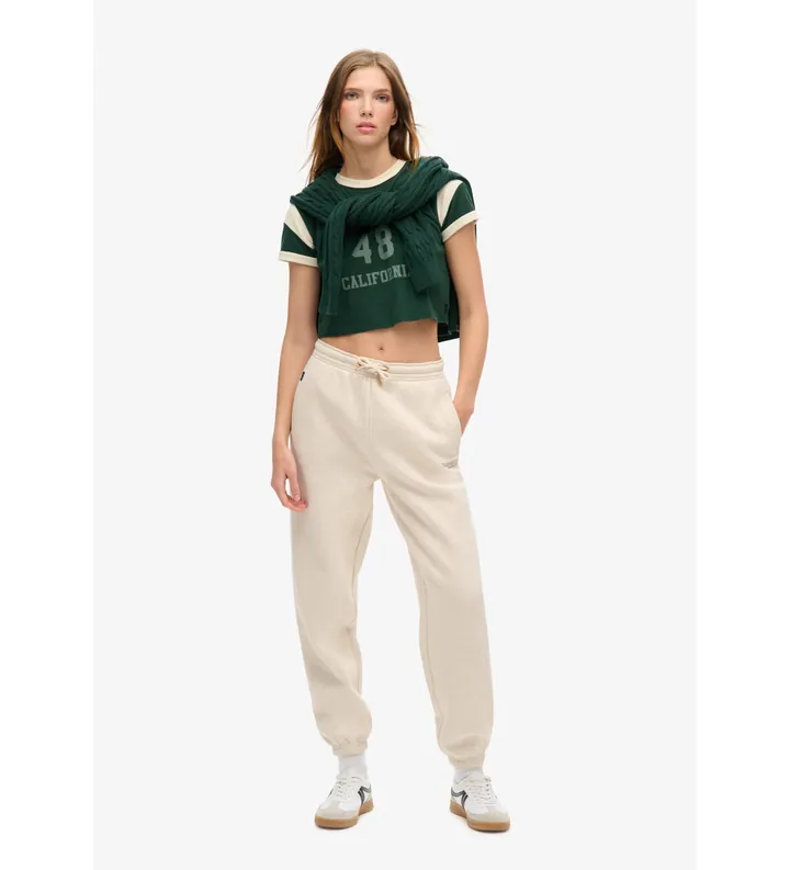 Superdry para mujer. W7011098A Pantalón Jogger de bajos elásticos con logotipo Essential (L), Beige, Casual, Algodón