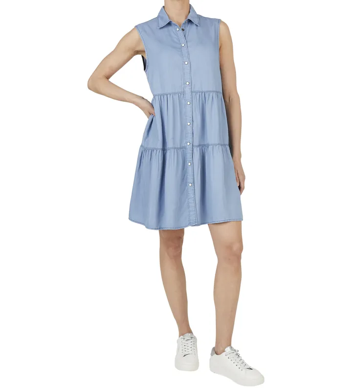 Pepe Jeans para mujer. PL953719PG9 Vestido Arya azul (S), Casual, Manga corta, Lyocell, Sostenible