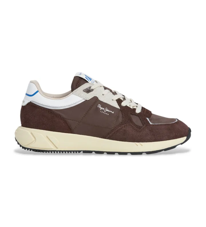 Pepe Jeans para hombre. PMS600001 Zapatillas de piel Marlon Vibe marrón (40), Plano, Cordones, Casual