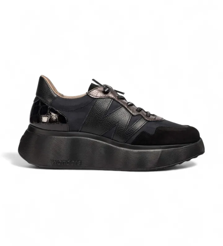 Wonders para mujer. A-3631_941_5792 Zapatillas de Piel Roma 31 negro (36), 3 a 5cm, Cordones, Casual
