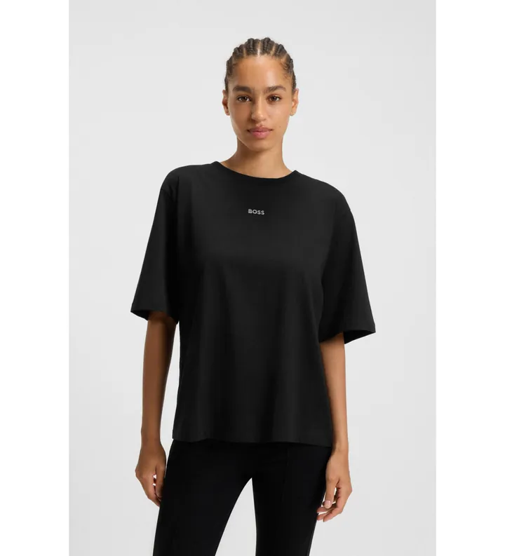 BOSS para mujer. 50523256 Camiseta Enis negro (L), Casual, Algodón, Manga larga