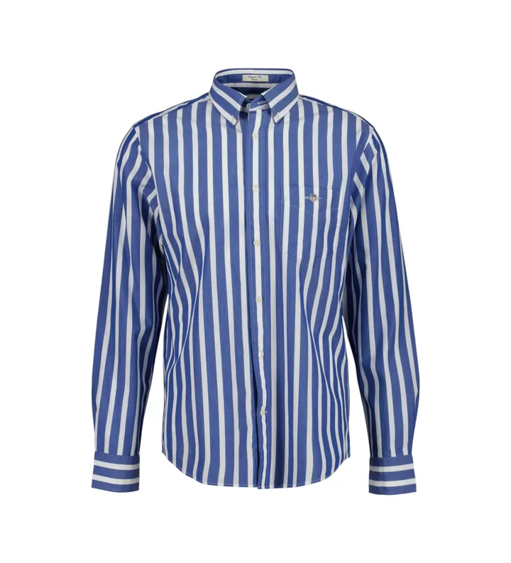 Gant para hombre. 3260012 Reg Classic Poplin Wide Stripe azul (S), Casual, Algodón, Clásico, Manga corta, Manga larga