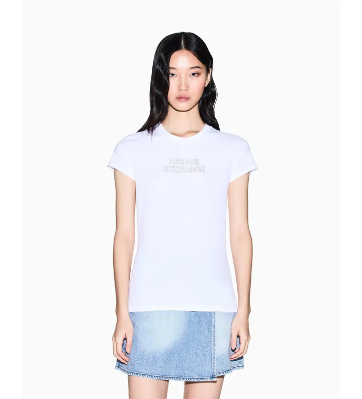 A|X Armani Exchange para mujer. XW002293AF17173U0002 Camiseta Premium blanco (L), Casual, Algodón, Manga corta